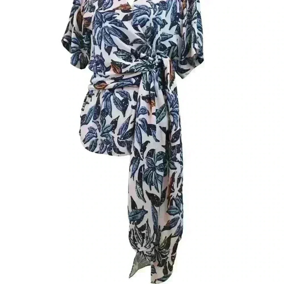 EDUN V-Neck Tropical Leaf Print Wrap Blouse Short Sleeve Made in Kenya Size 0 - Picture 5 of 9
